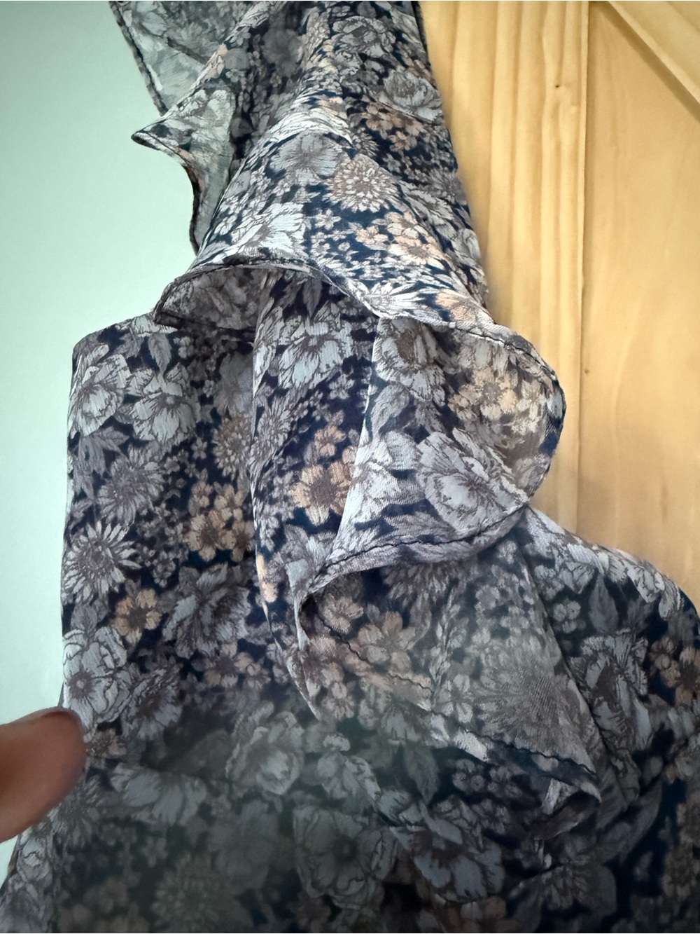 Sleeveless Blue Floral V-Neck Ruffle Maxi Dress - Picture 8 of 11